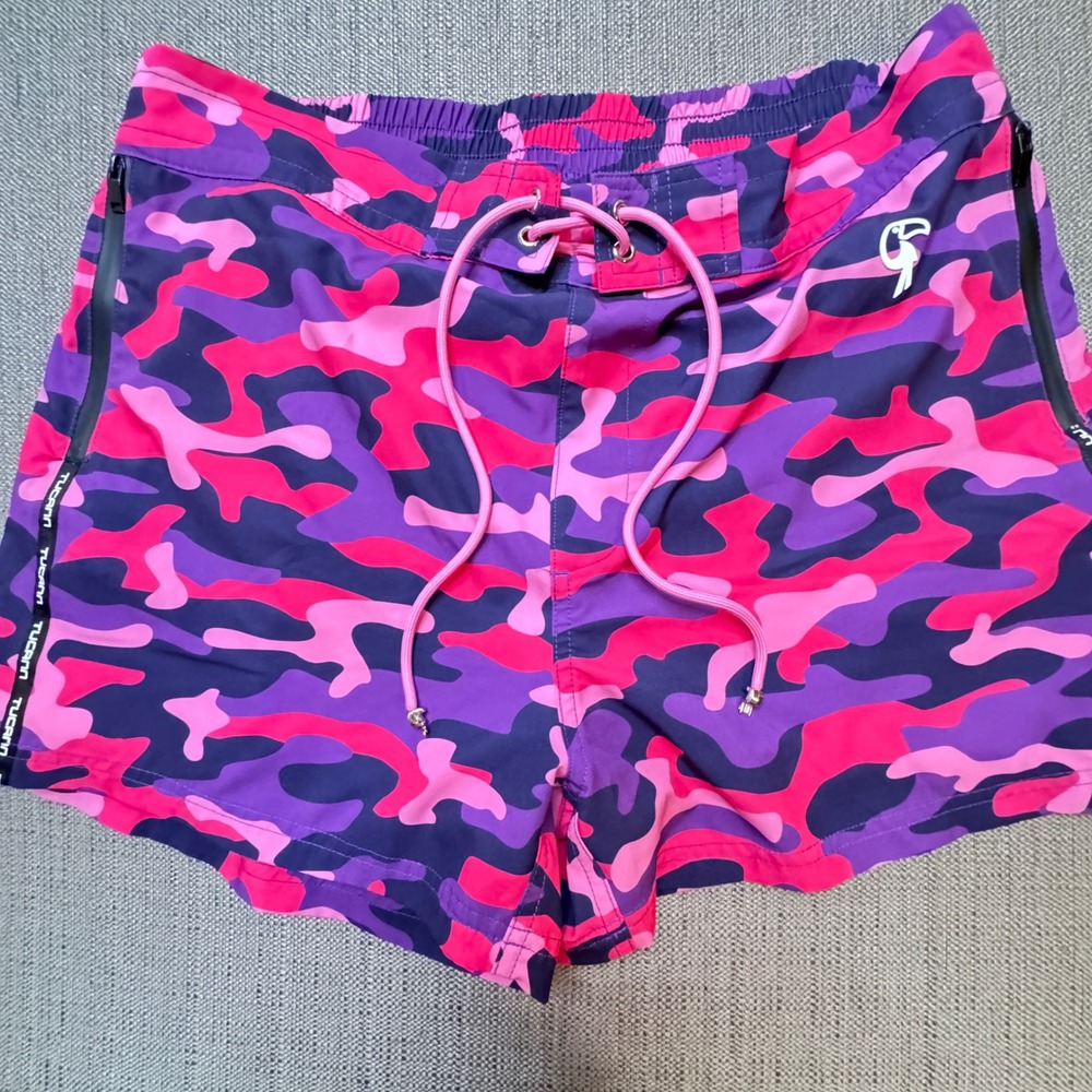 Tucann Mens Swim Shorts Pink Purple Camo Board Trunks Size Large